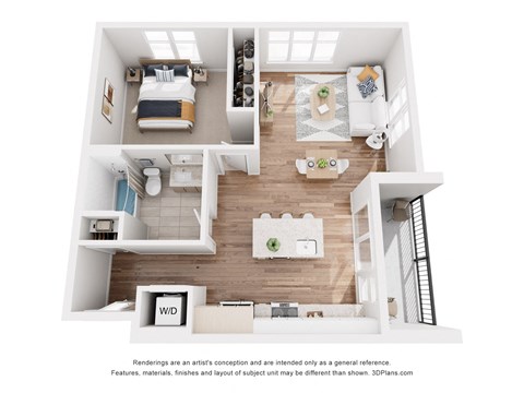 Floor plan for 1 bed, 1 bath, 827 sqft
